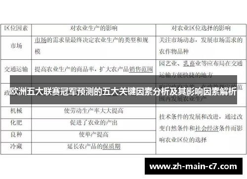 欧洲五大联赛冠军预测的五大关键因素分析及其影响因素解析